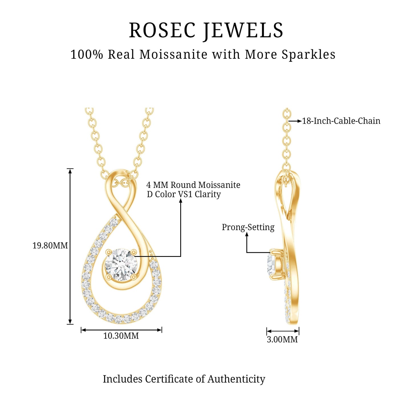 Certified Moissanite Infinity Pendant Necklace for Women