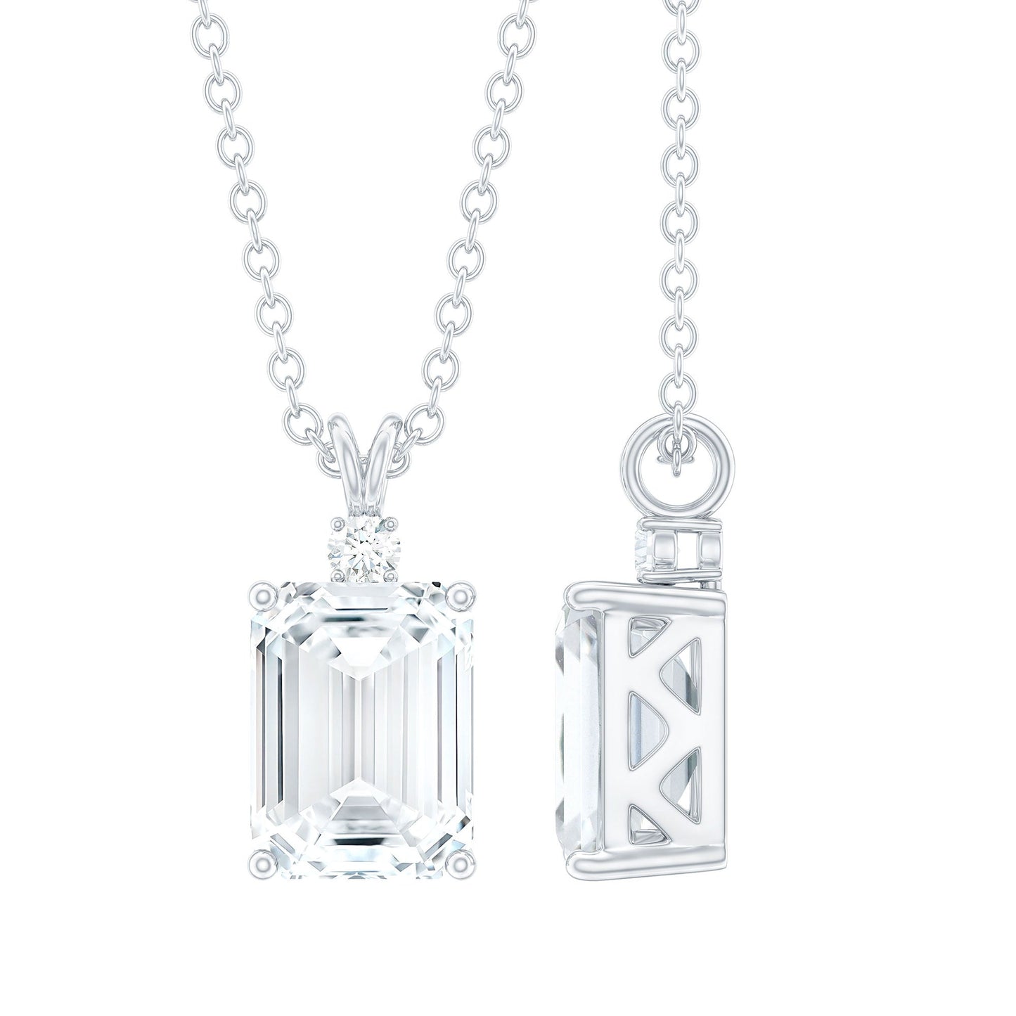 1.8 Carat Solitaire Moissanite Emerald Cut Pendant Necklace