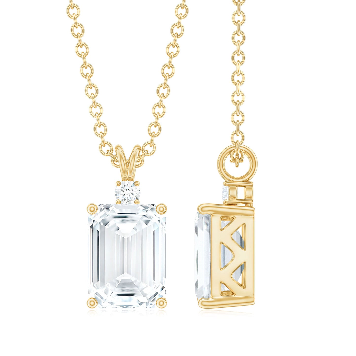 1.8 Carat Solitaire Moissanite Emerald Cut Pendant Necklace
