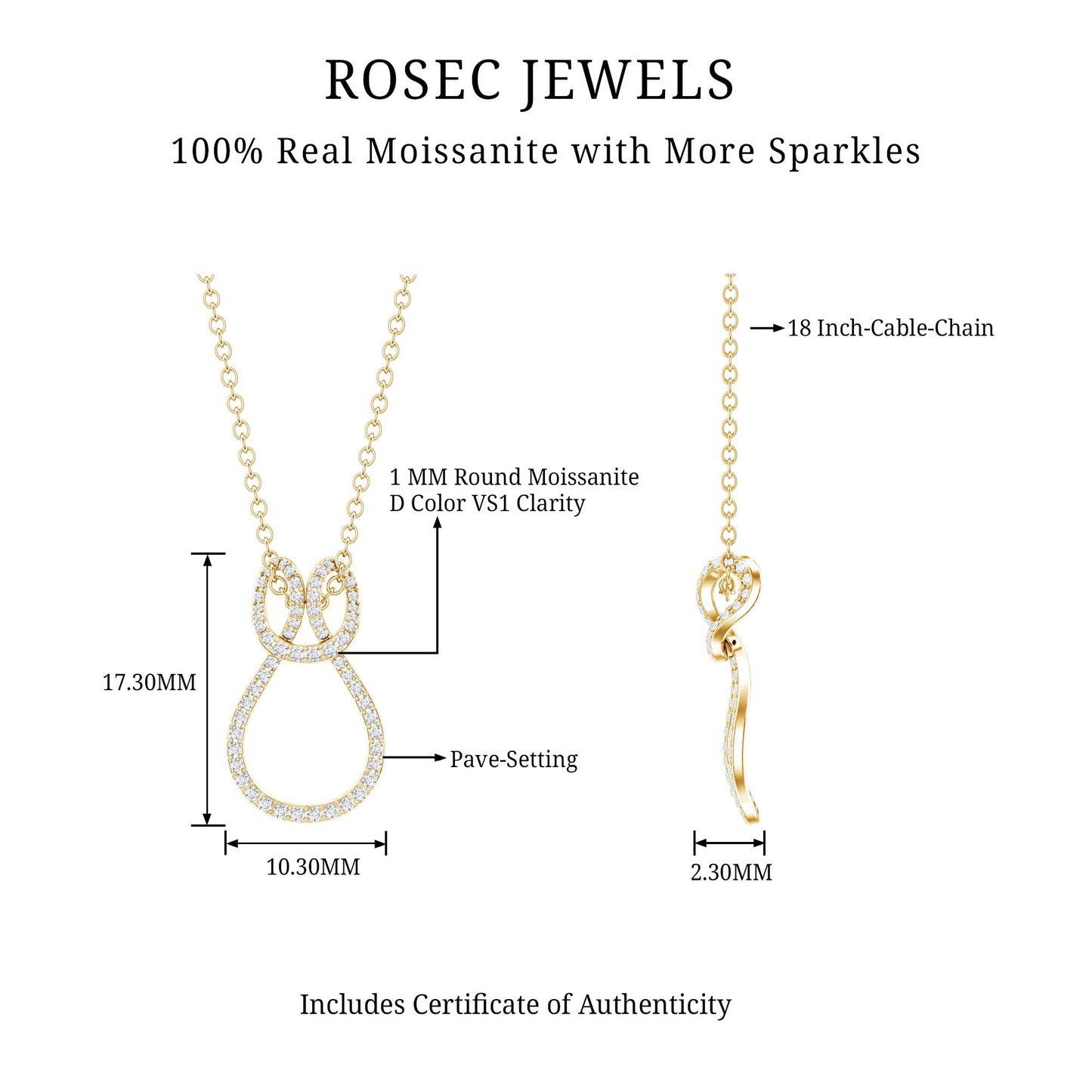 Classic Moissanite Twisted Infinity Pendant Necklace