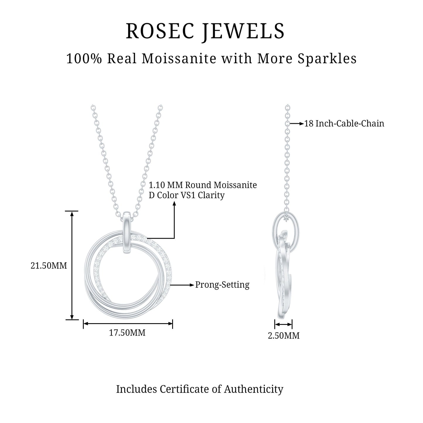 Womens Moissanite Eternity Necklace With Chain