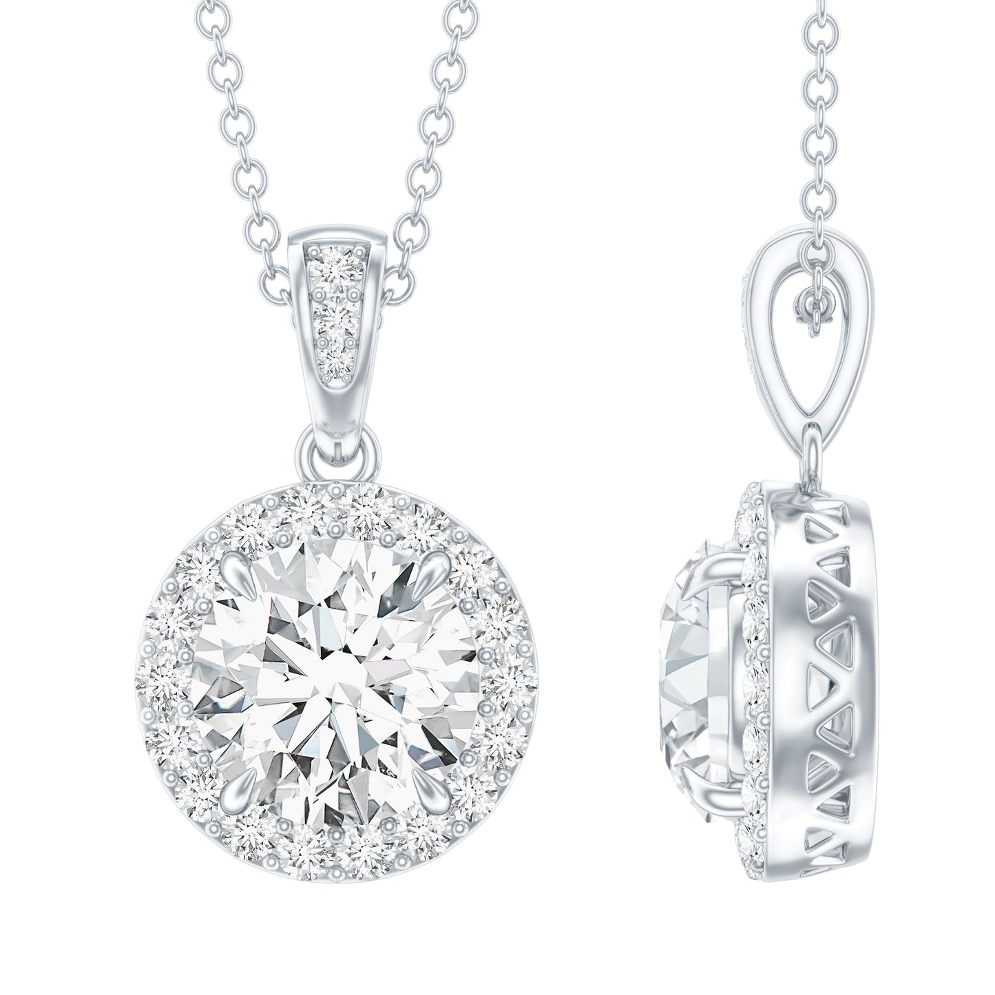 Round Moissanite Classic Halo Pendant Necklace