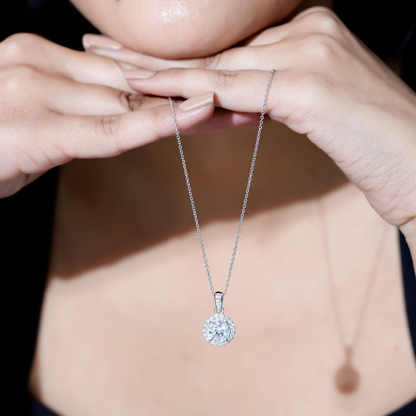 Round Moissanite Classic Halo Pendant Necklace