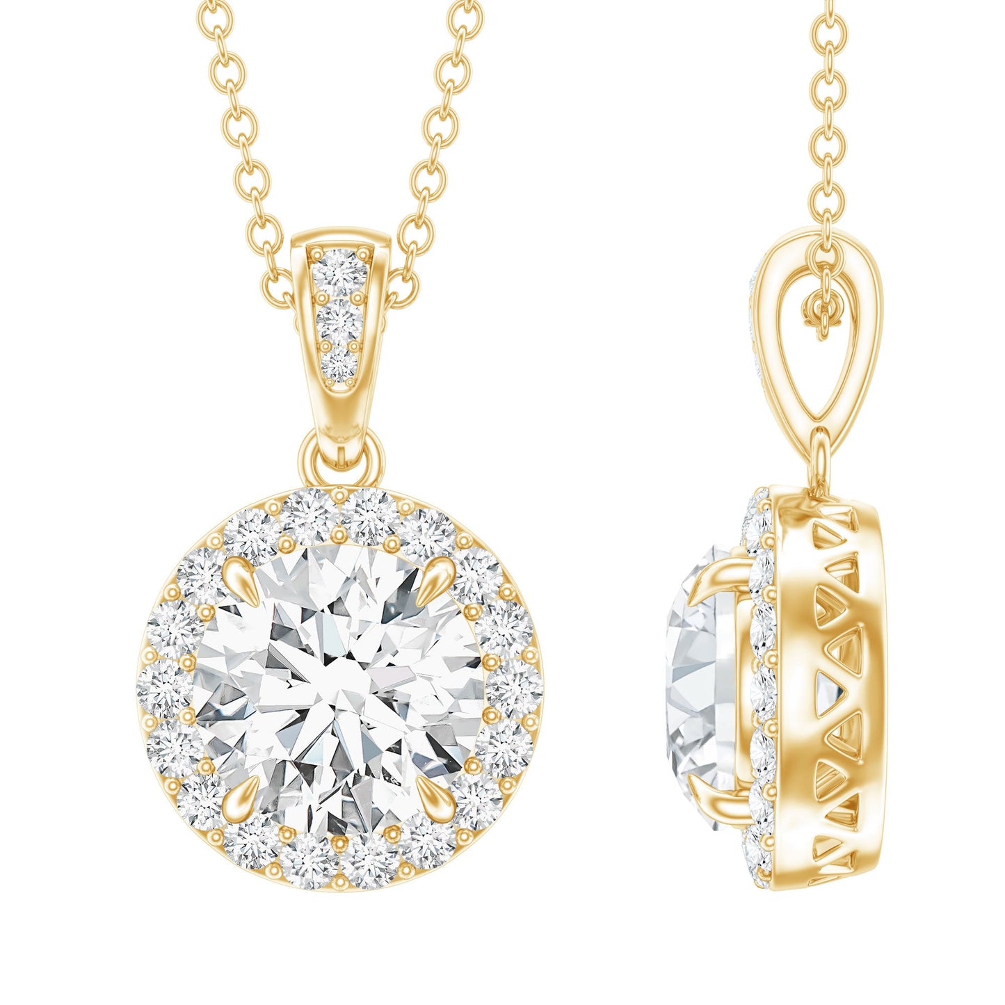 Round Moissanite Classic Halo Pendant Necklace