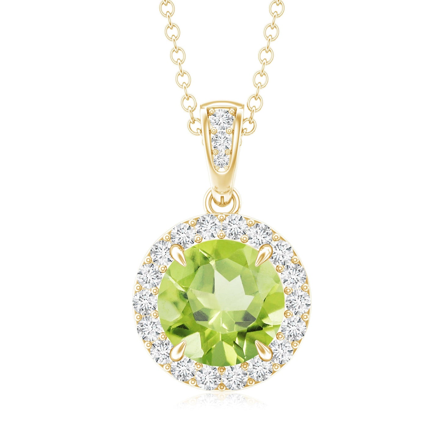 2 Carat Round Peridot and Diamond Halo Pendant Necklace