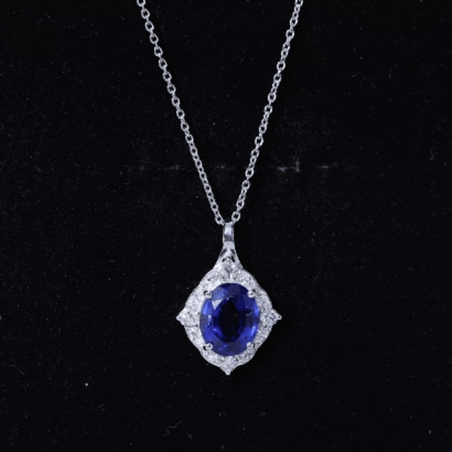 Lab Grown Blue Sapphire and Diamond Vintage Necklace