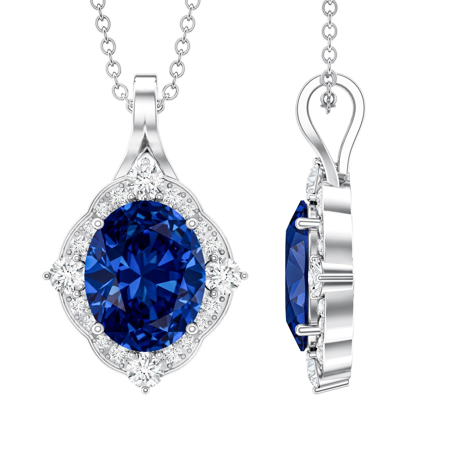 Lab Grown Blue Sapphire and Diamond Vintage Necklace