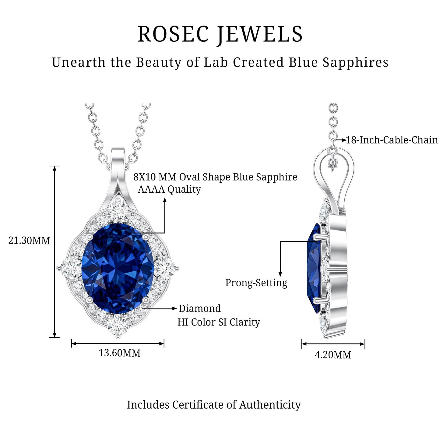 Lab Grown Blue Sapphire and Diamond Vintage Necklace