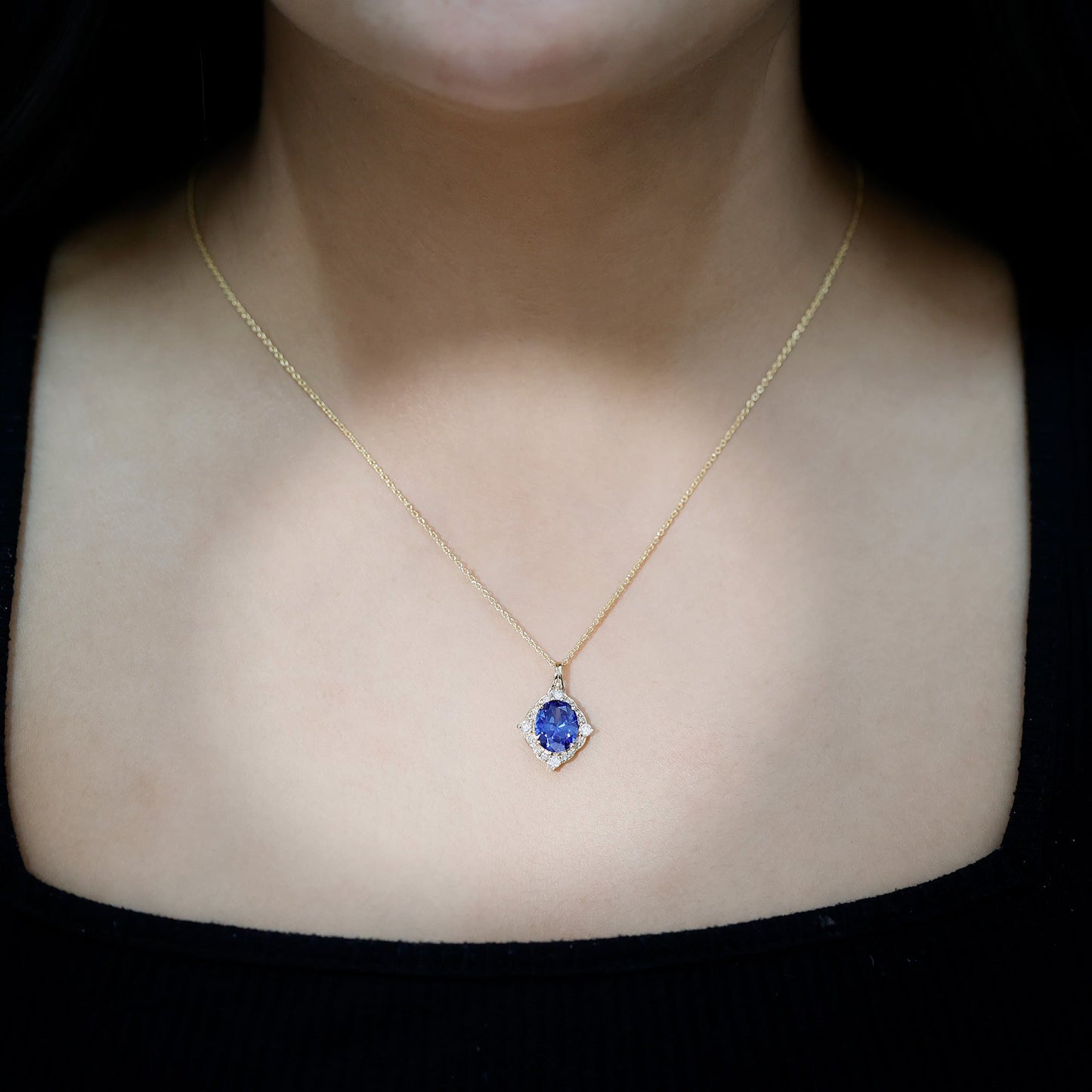Lab Grown Blue Sapphire and Diamond Vintage Necklace