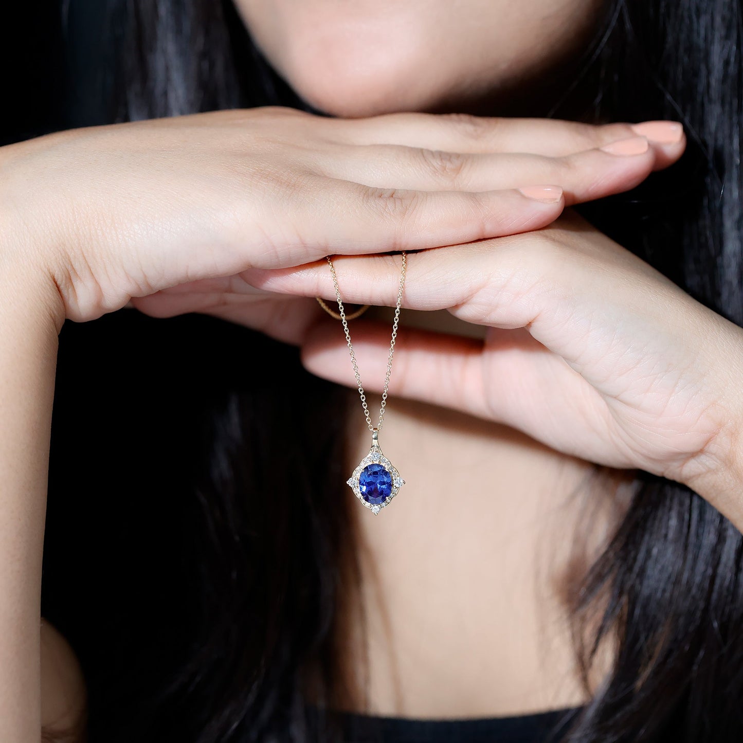 Lab Grown Blue Sapphire and Diamond Vintage Necklace