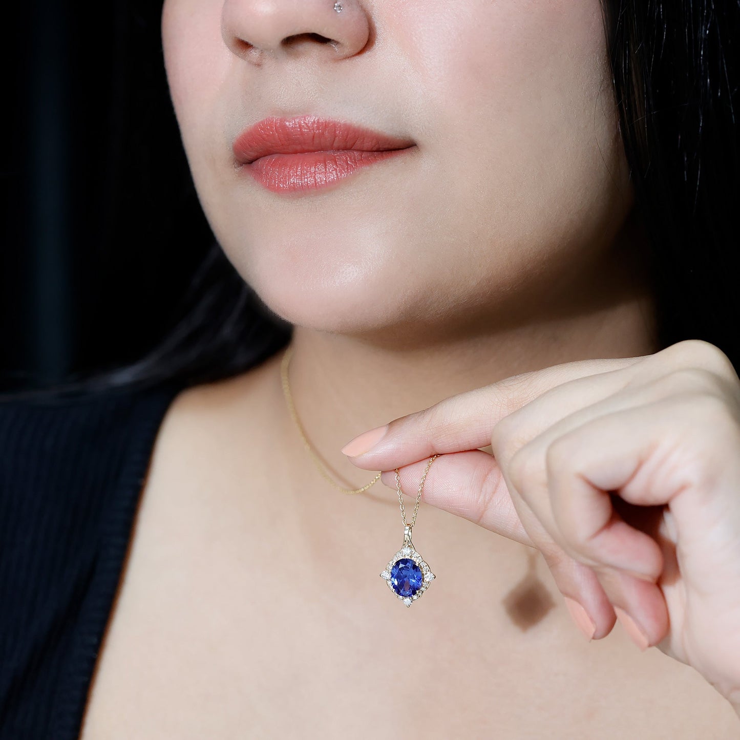 Lab Grown Blue Sapphire and Diamond Vintage Necklace