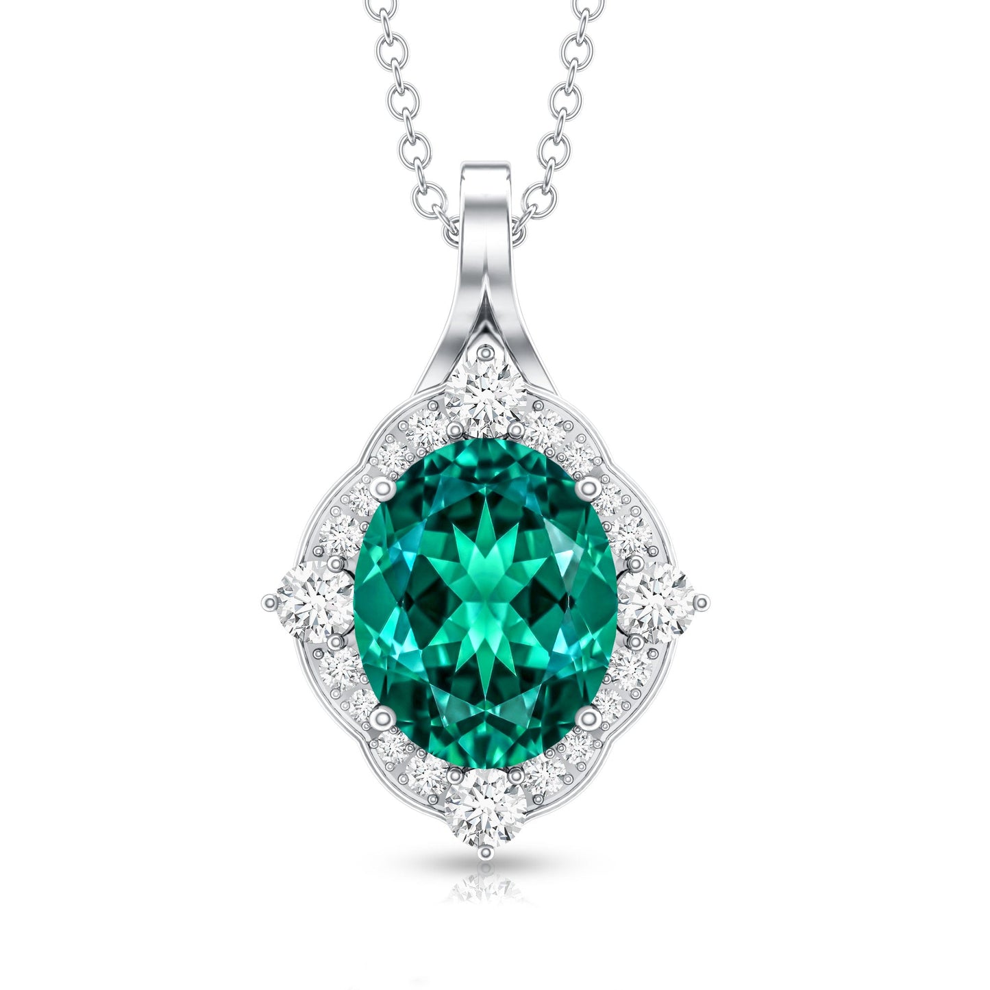 Certified 3 Carat Oval Lab Emerald and Diamond Vintage Necklace