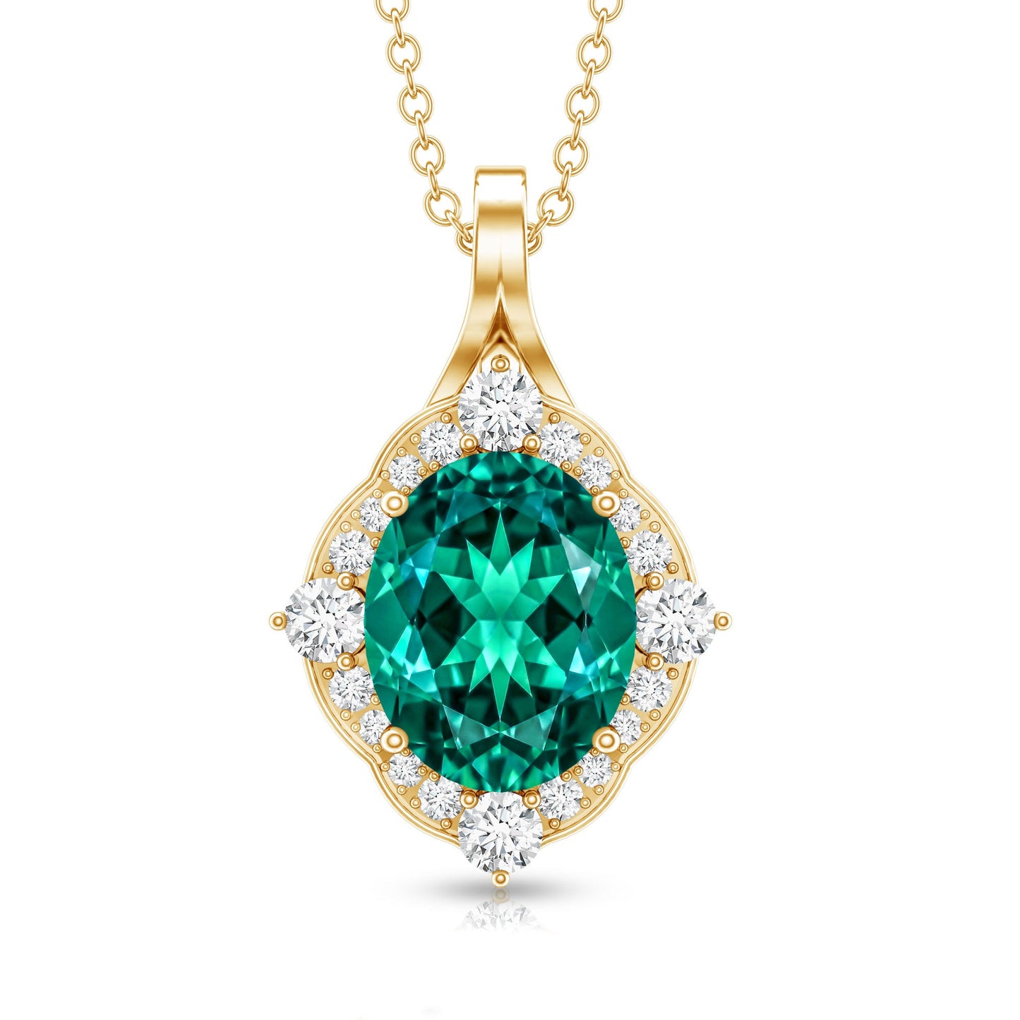 Certified 3 Carat Oval Lab Emerald and Diamond Vintage Necklace