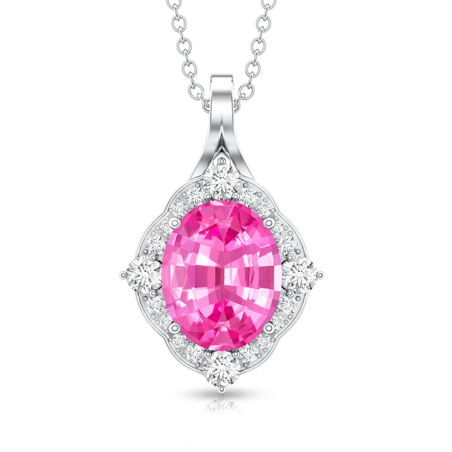 4 Carat Oval Lab Created Pink Sapphire Vintage Pendant with Diamonds
