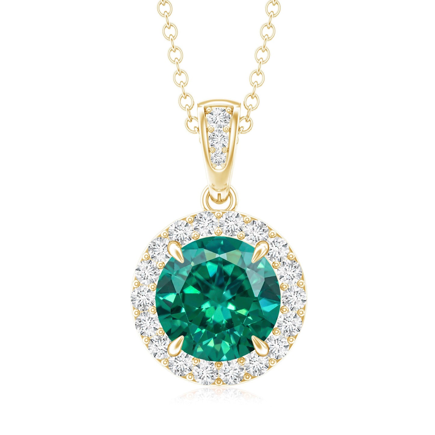 2 Carat Round Cut Lab Grown Emerald and Diamond Halo Necklace