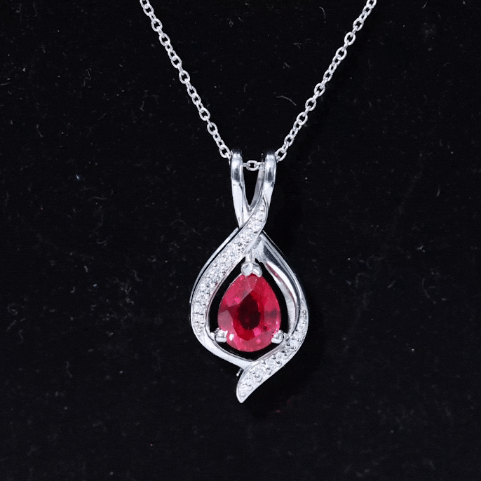 1 Carat Lab Created Ruby Teardrop Pendant with Moissanite