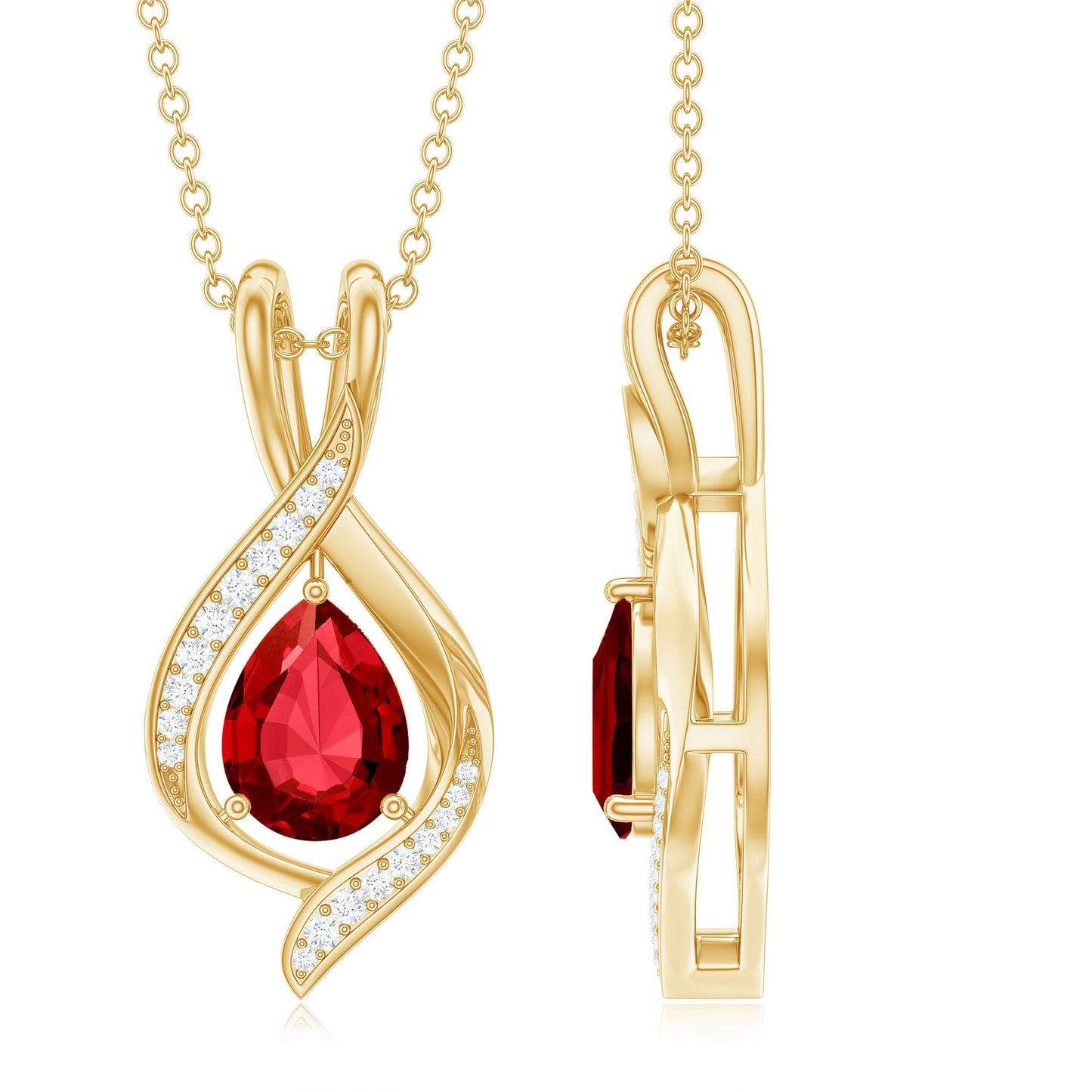 1 Carat Lab Created Ruby Teardrop Pendant with Moissanite