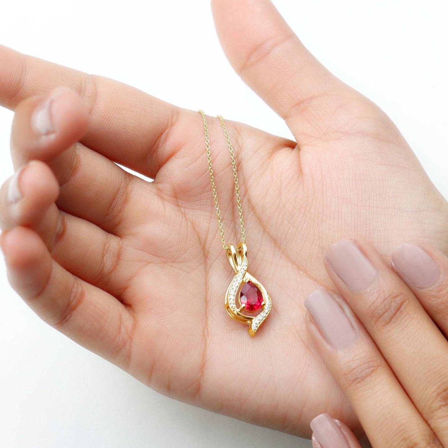 1 Carat Lab Created Ruby Teardrop Pendant with Moissanite