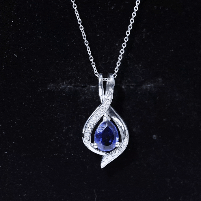 Certified Lab Created Blue Sapphire Teardrop Necklace with Moissanite