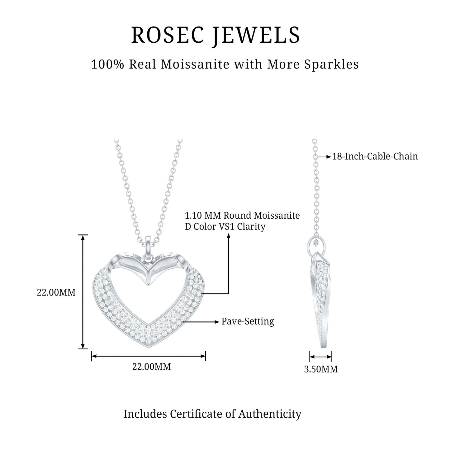 Certified Moissanite Heart Bridal Necklace With Chain