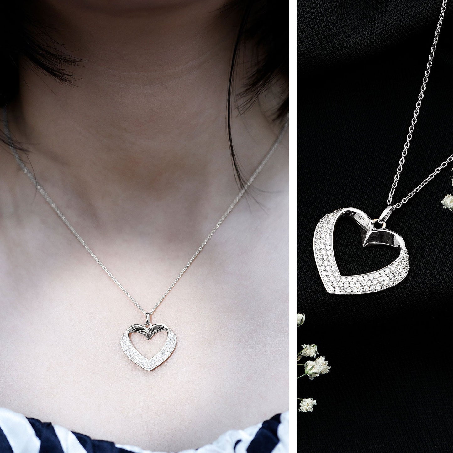 Certified Moissanite Heart Bridal Necklace With Chain