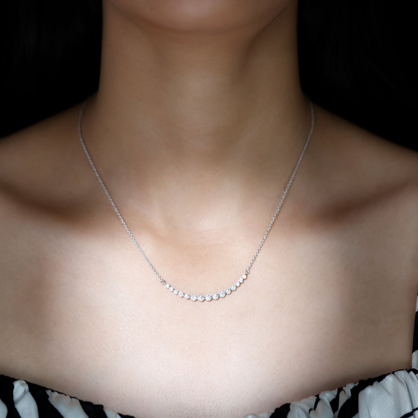 Moissanite Curved Bar Necklace for Women