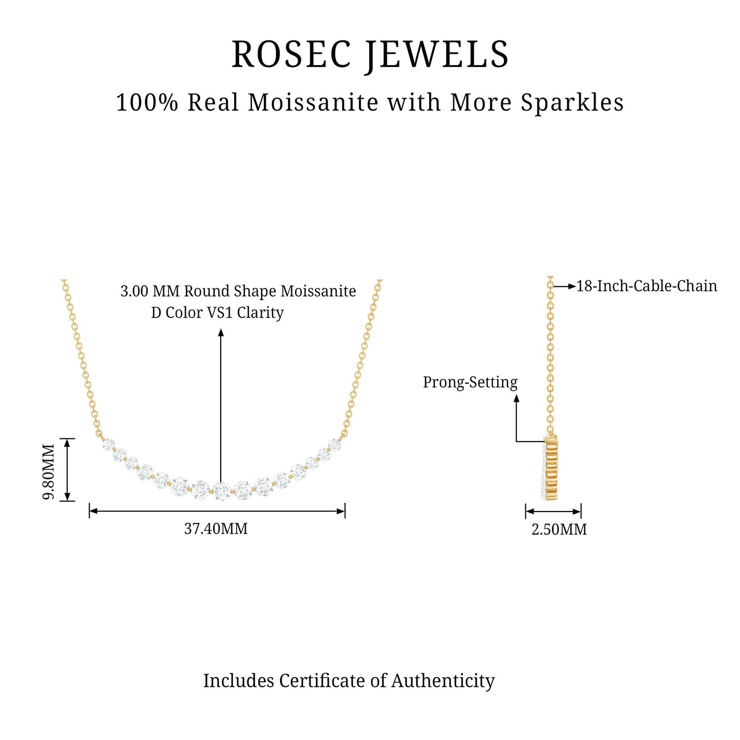 Moissanite Curved Bar Necklace for Women