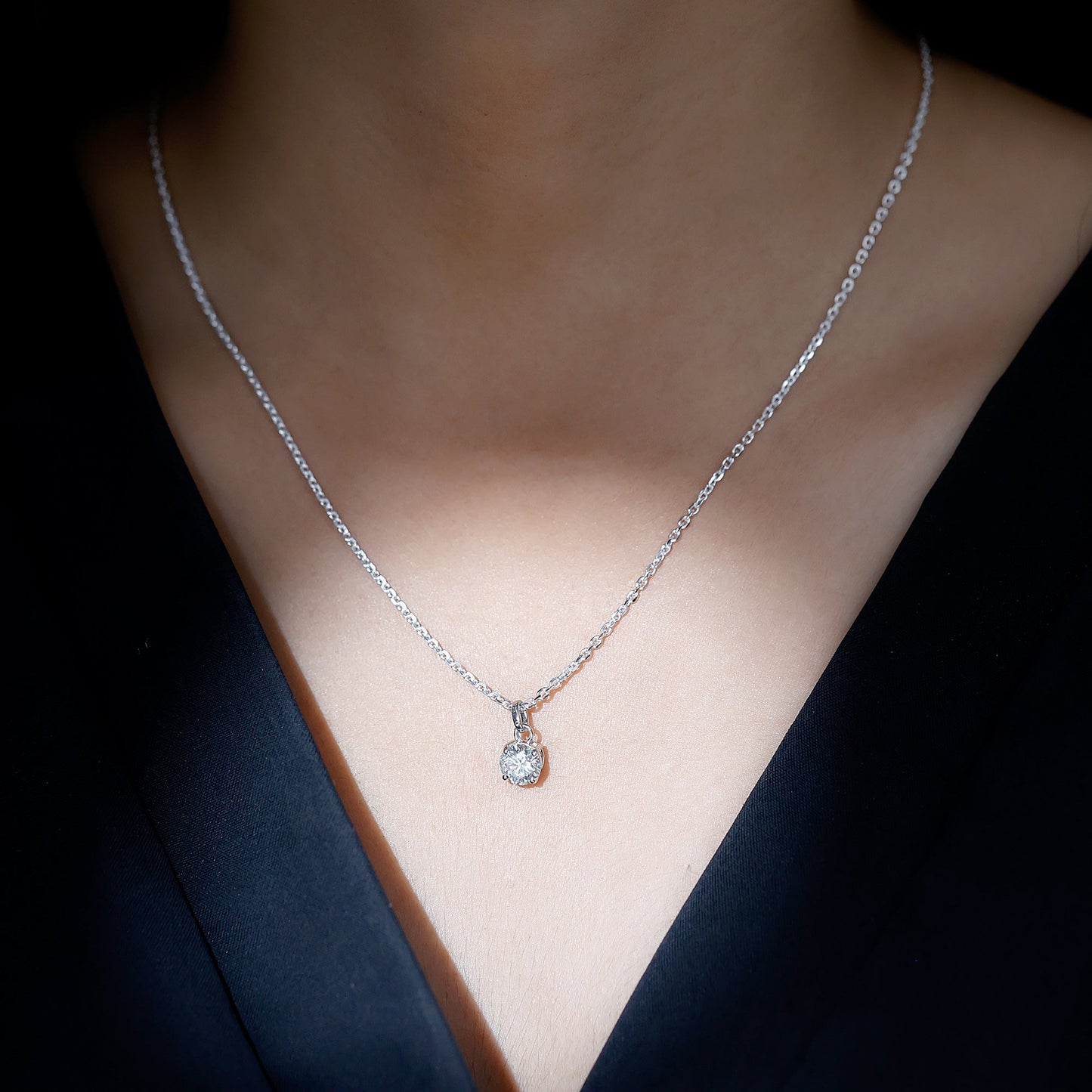 1.36 Carat Round Moissanite Solitaire Pendant Necklace in Prong Setting