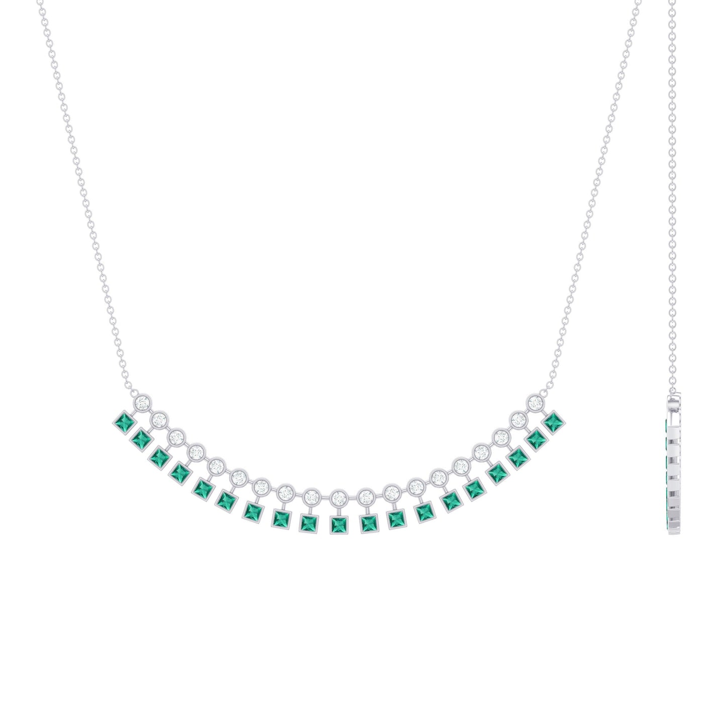 Certified Lab Grown Emerald Curved Bar Necklace