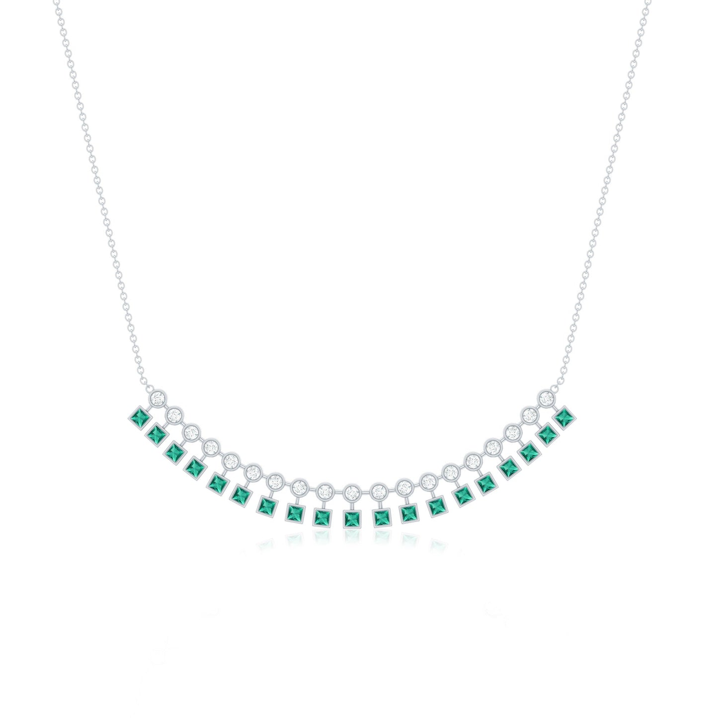 Certified Lab Grown Emerald Curved Bar Necklace