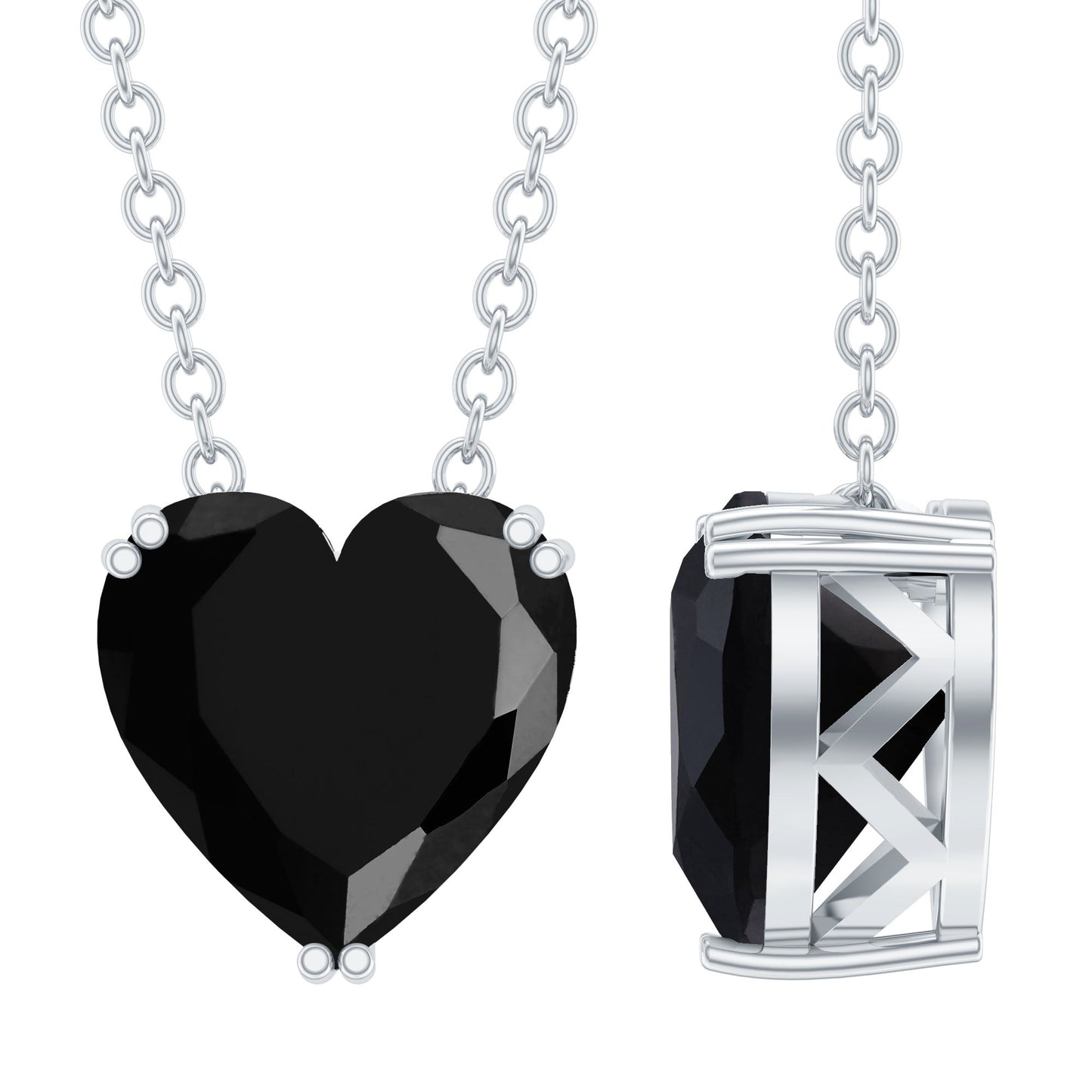 2 Carat Heart Shape Black Spinel Solitaire Necklace in Double Prong Setting