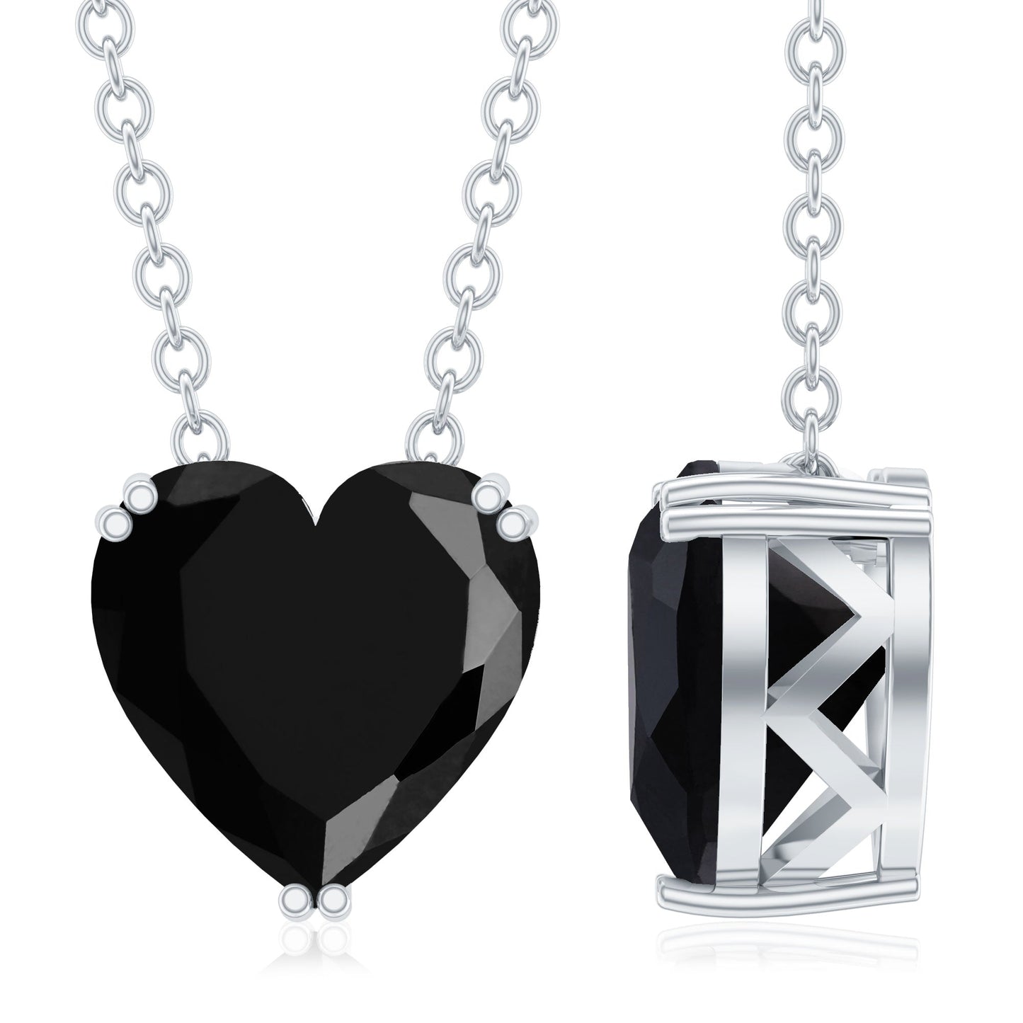 2 Carat Heart Shape Black Spinel Solitaire Necklace in Double Prong Setting