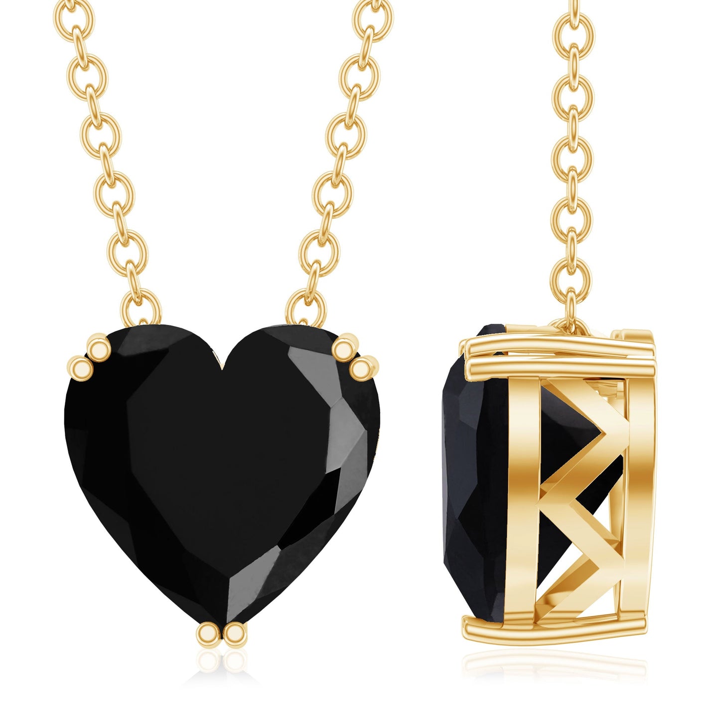 2 Carat Heart Shape Black Spinel Solitaire Necklace in Double Prong Setting