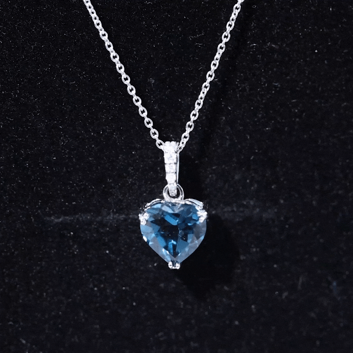 2 Carat Certified London Blue Topaz Heart Necklace with Diamond