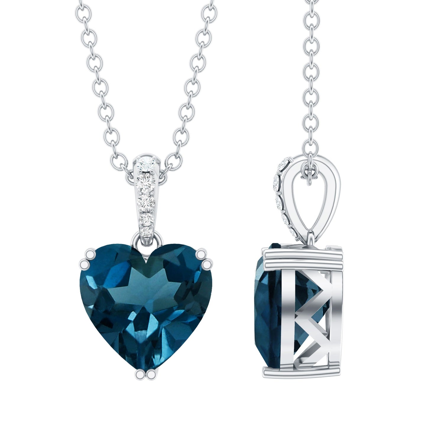 2 Carat Certified London Blue Topaz Heart Necklace with Diamond