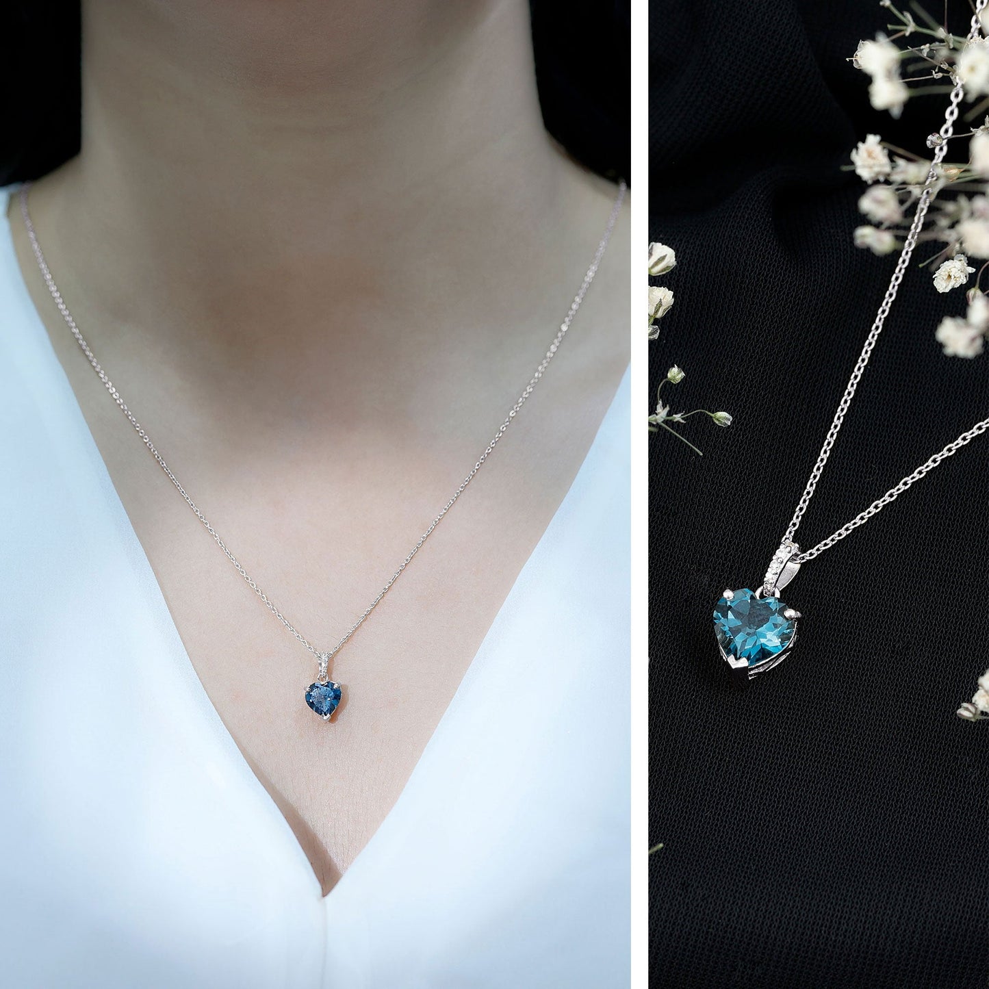 2 Carat Certified London Blue Topaz Heart Necklace with Diamond