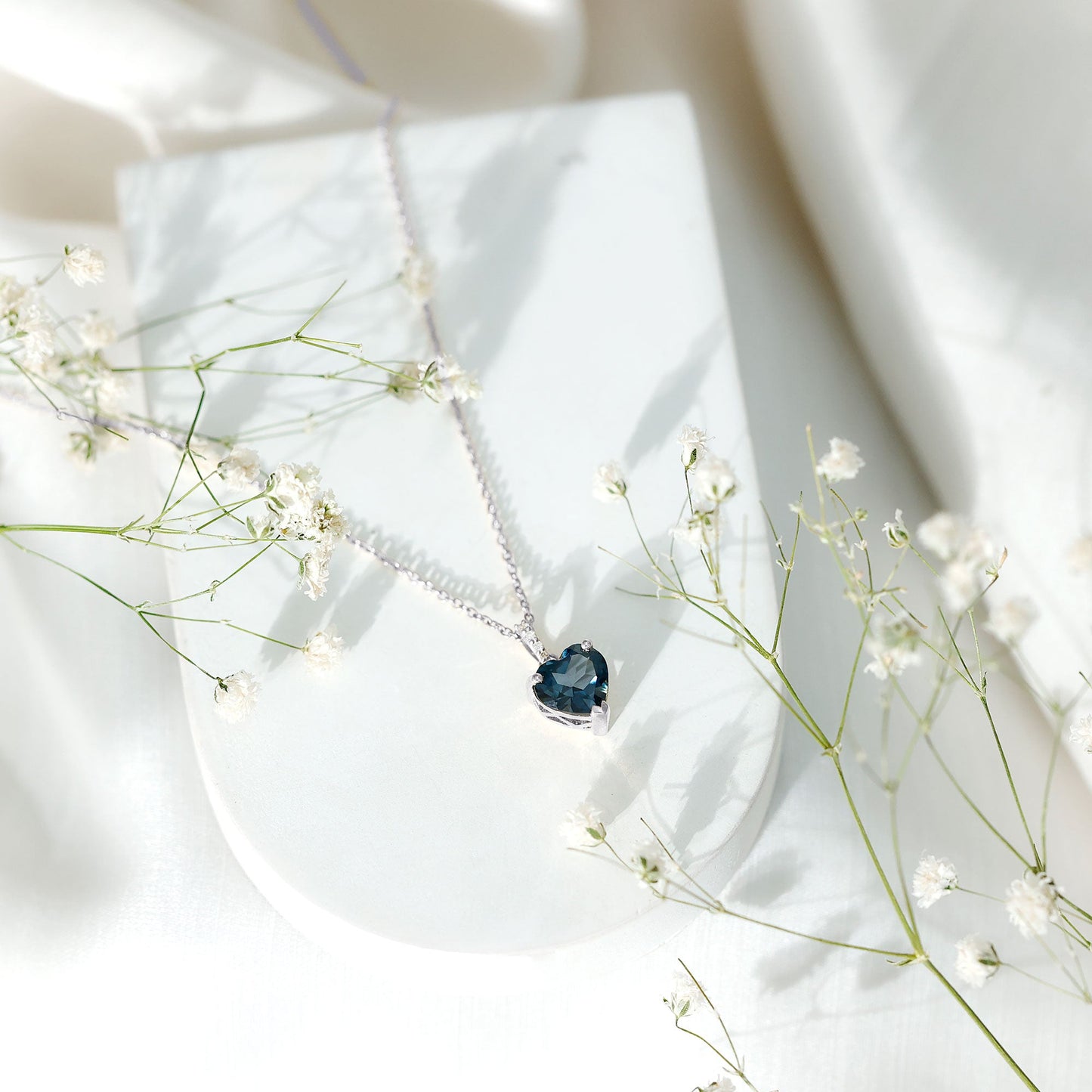 2 Carat Certified London Blue Topaz Heart Necklace with Diamond