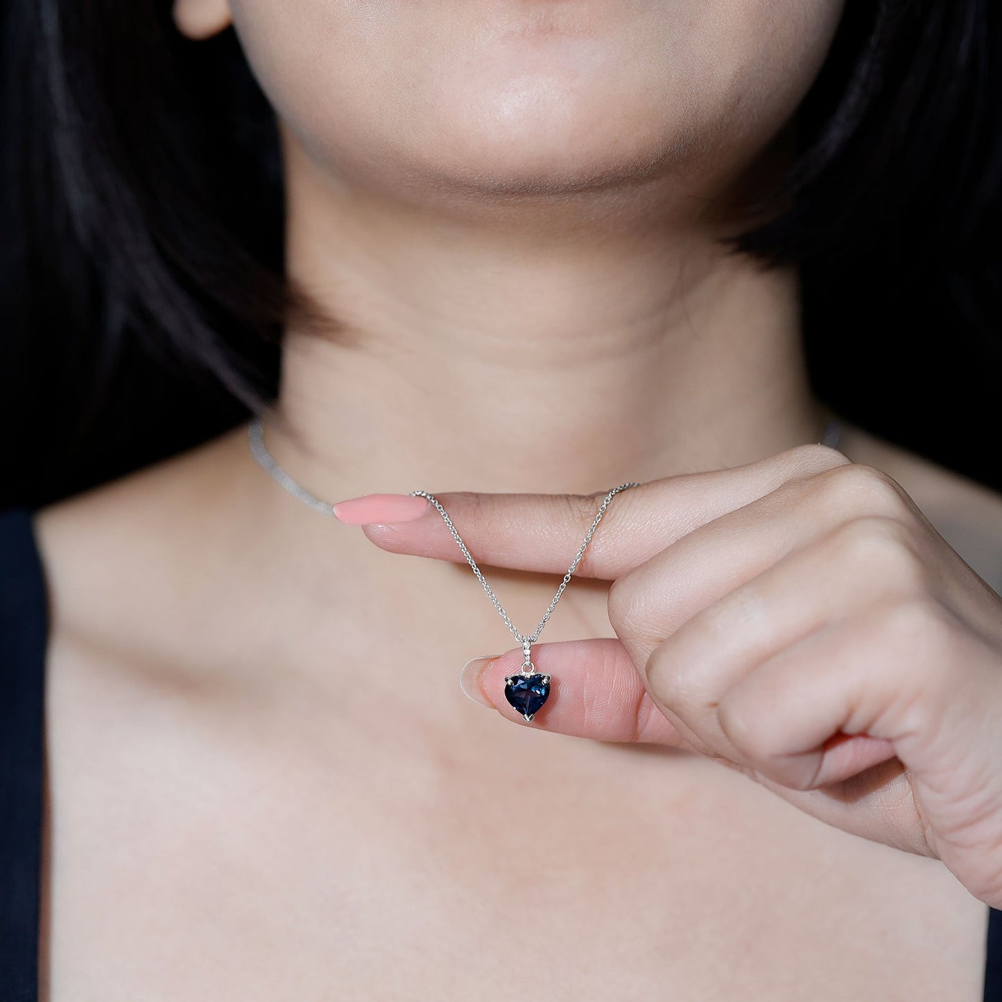 2 Carat Certified London Blue Topaz Heart Necklace with Diamond