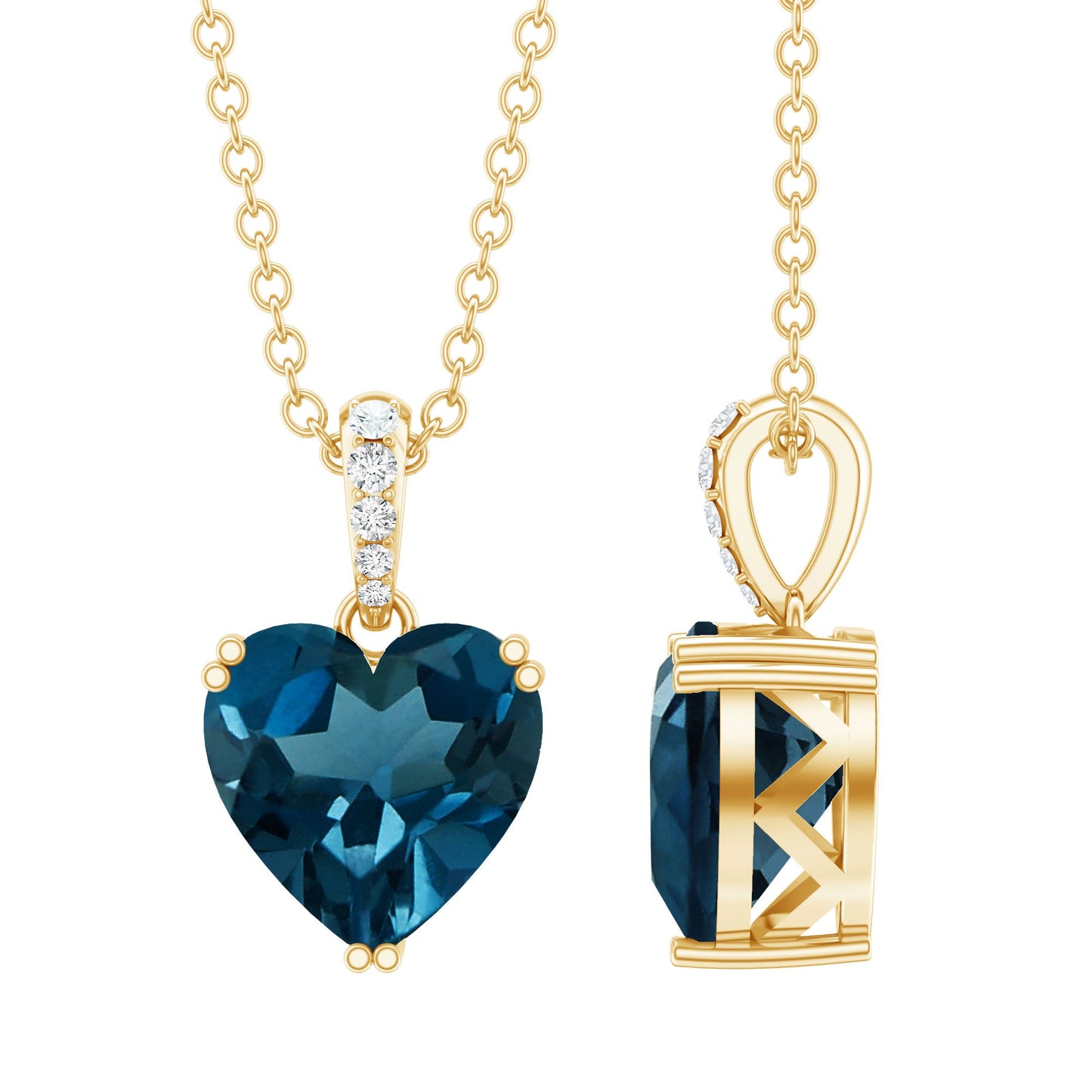 2 Carat Certified London Blue Topaz Heart Necklace with Diamond