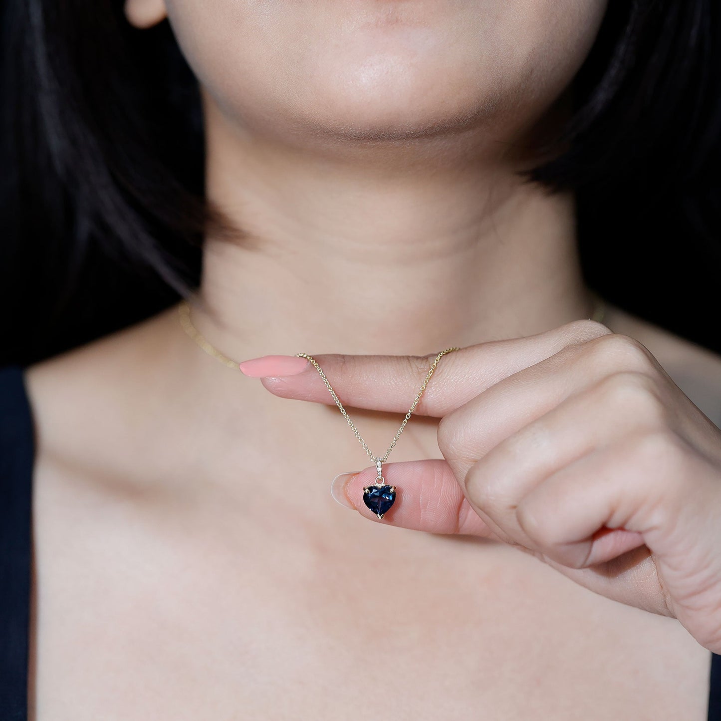 2 Carat Certified London Blue Topaz Heart Necklace with Diamond