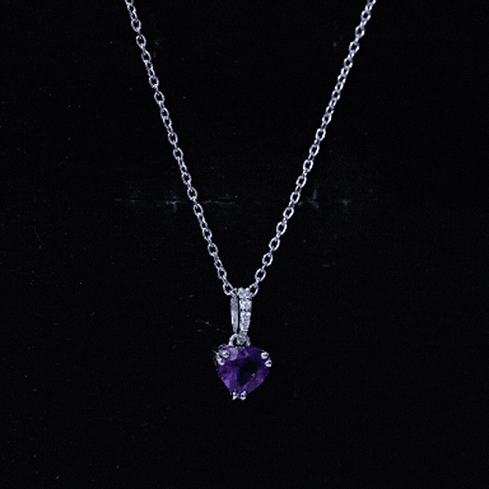 Certified Solitaire Amethyst Heart Necklace with Diamond