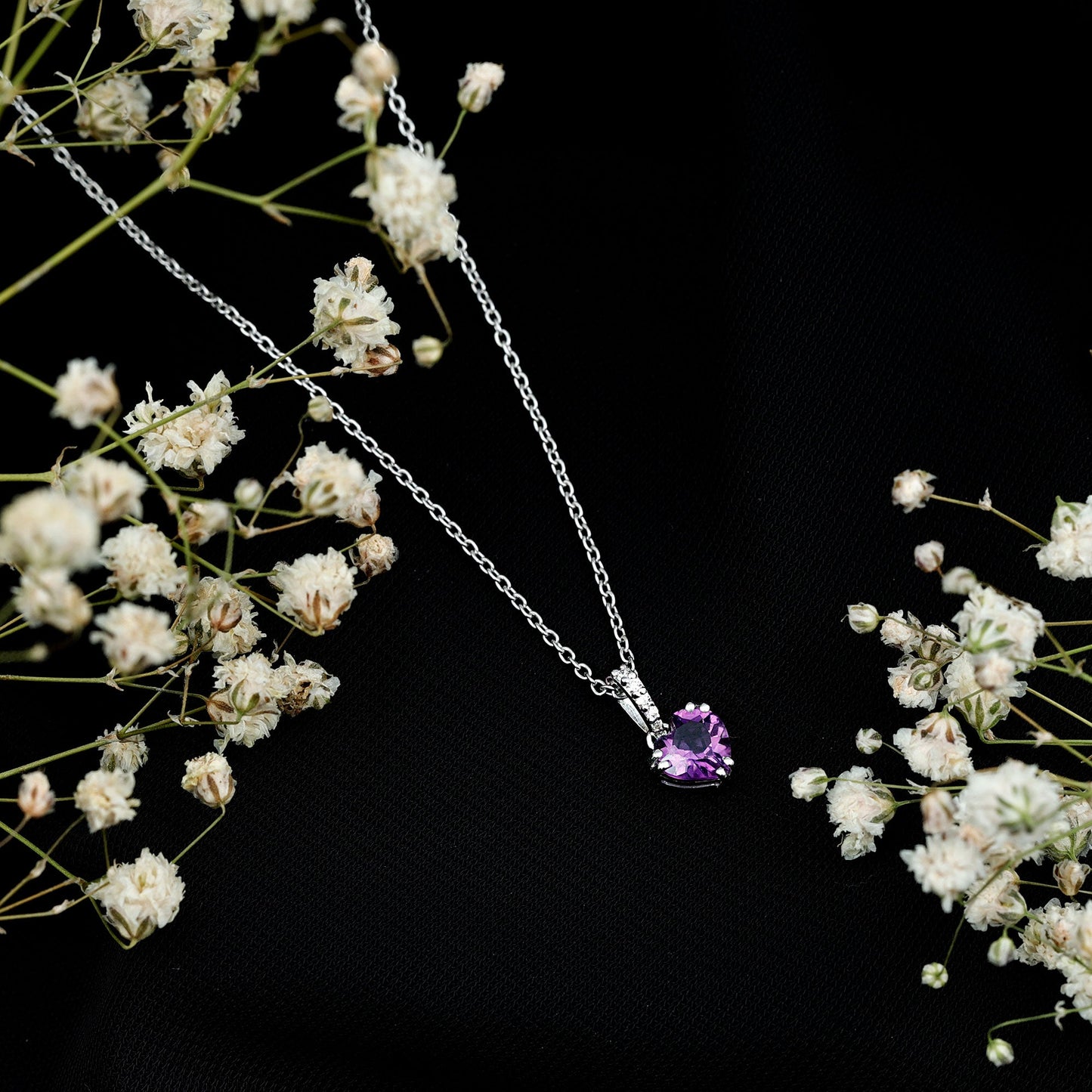 Certified Solitaire Amethyst Heart Necklace with Diamond