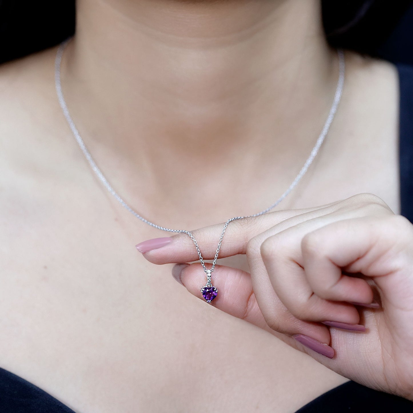 Certified Solitaire Amethyst Heart Necklace with Diamond