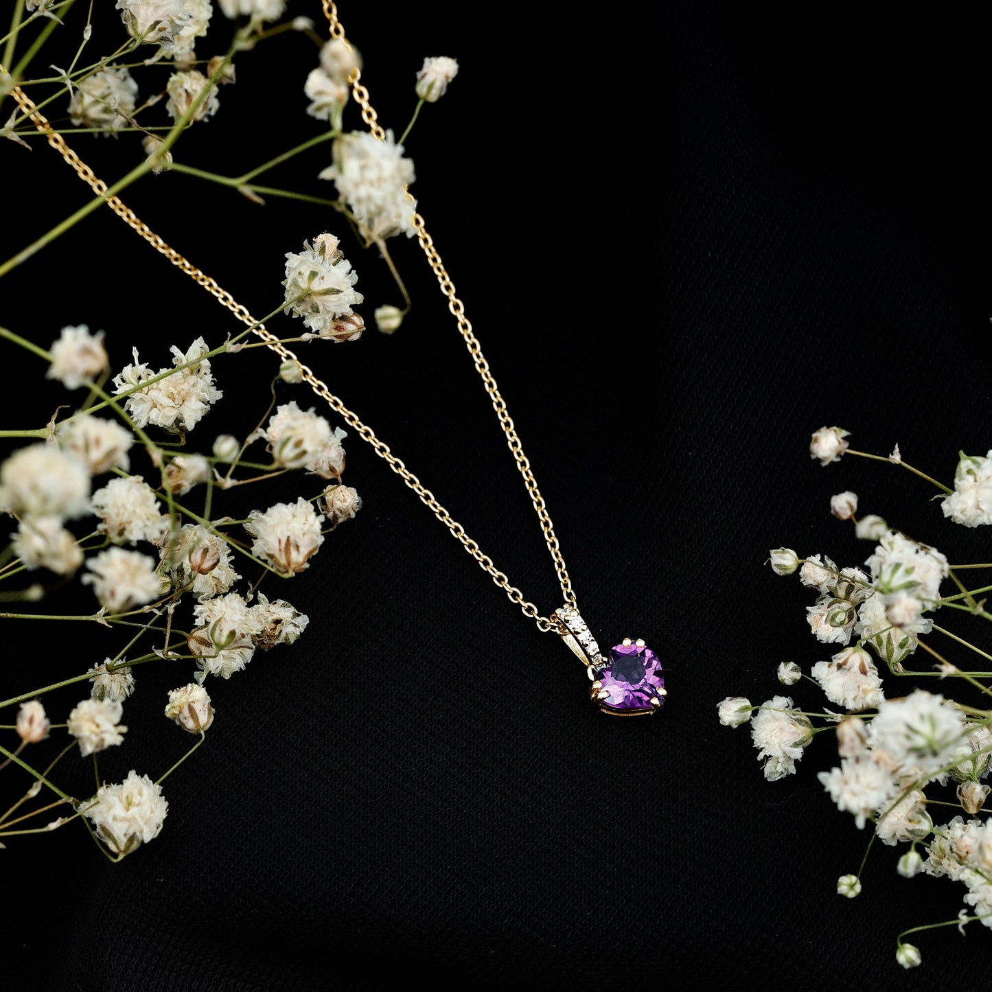 Certified Solitaire Amethyst Heart Necklace with Diamond