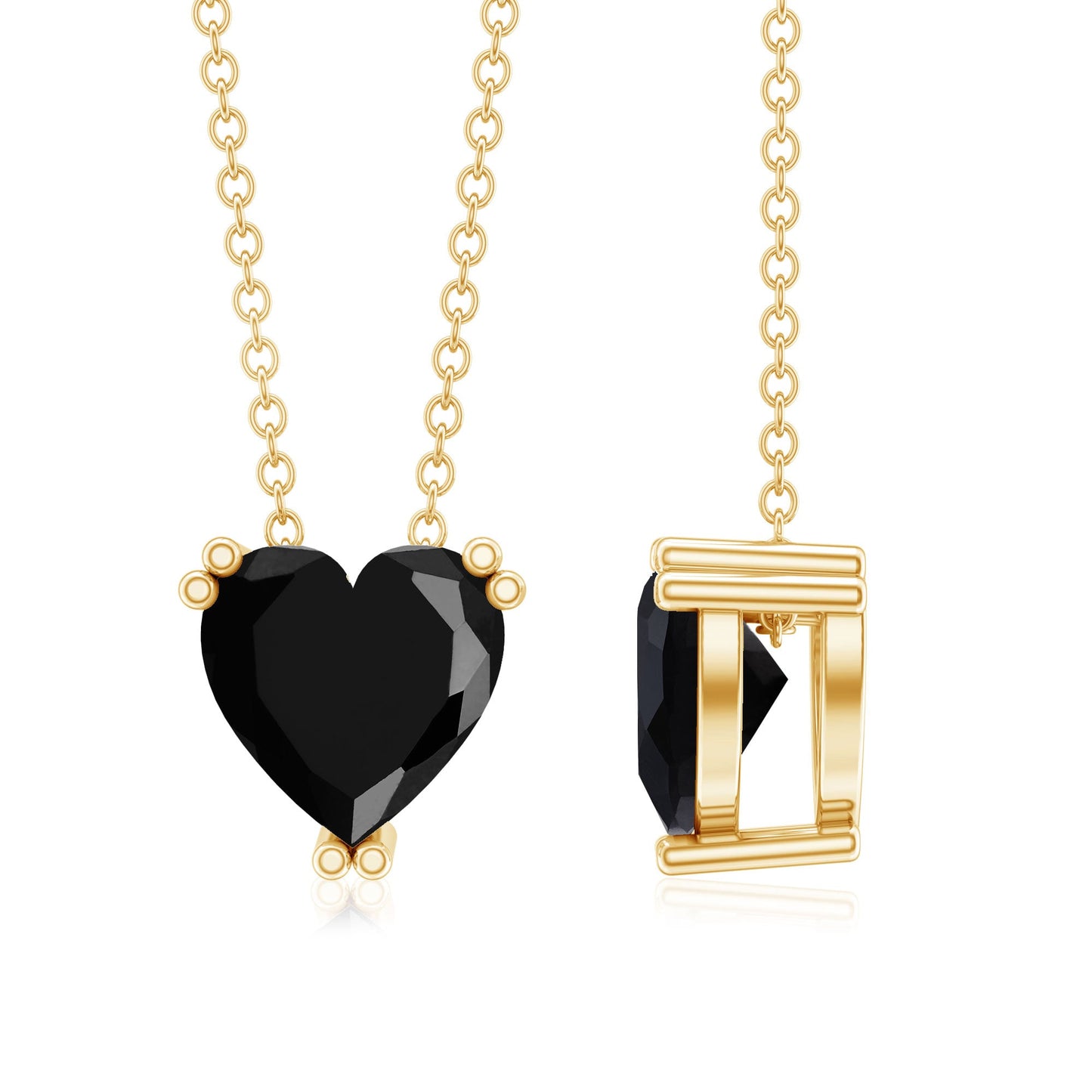 Heart Shape 2 Carat Black Onyx Solitaire Necklace