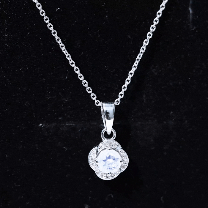 Moonstone and Diamond Flower Pendant Necklace