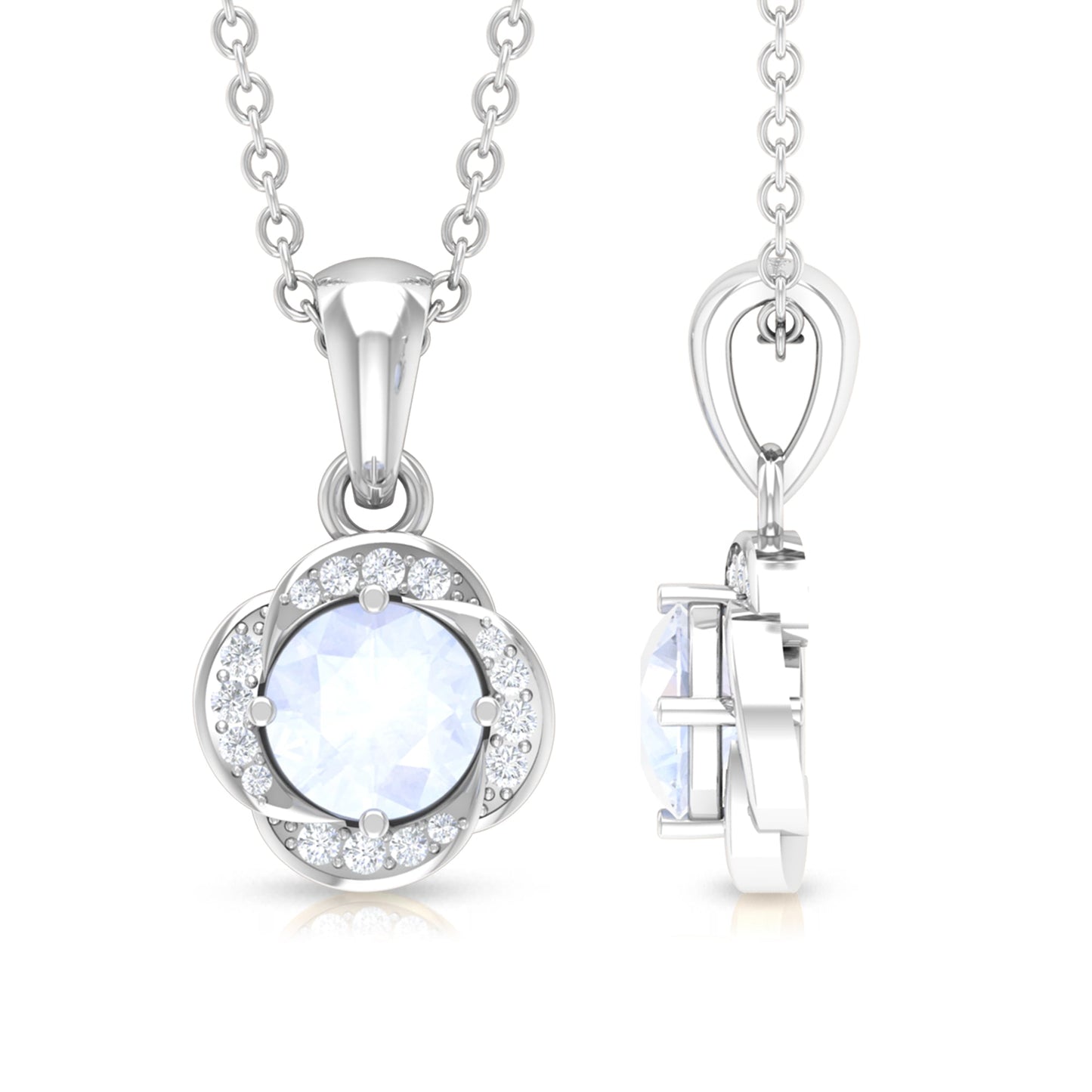 Moonstone and Diamond Flower Pendant Necklace