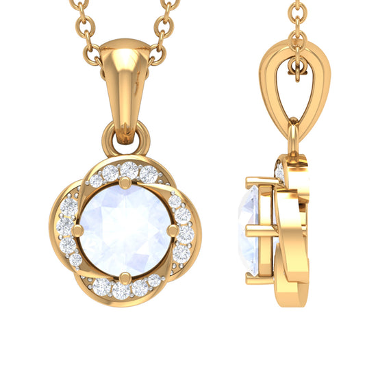 Moonstone and Diamond Flower Pendant Necklace