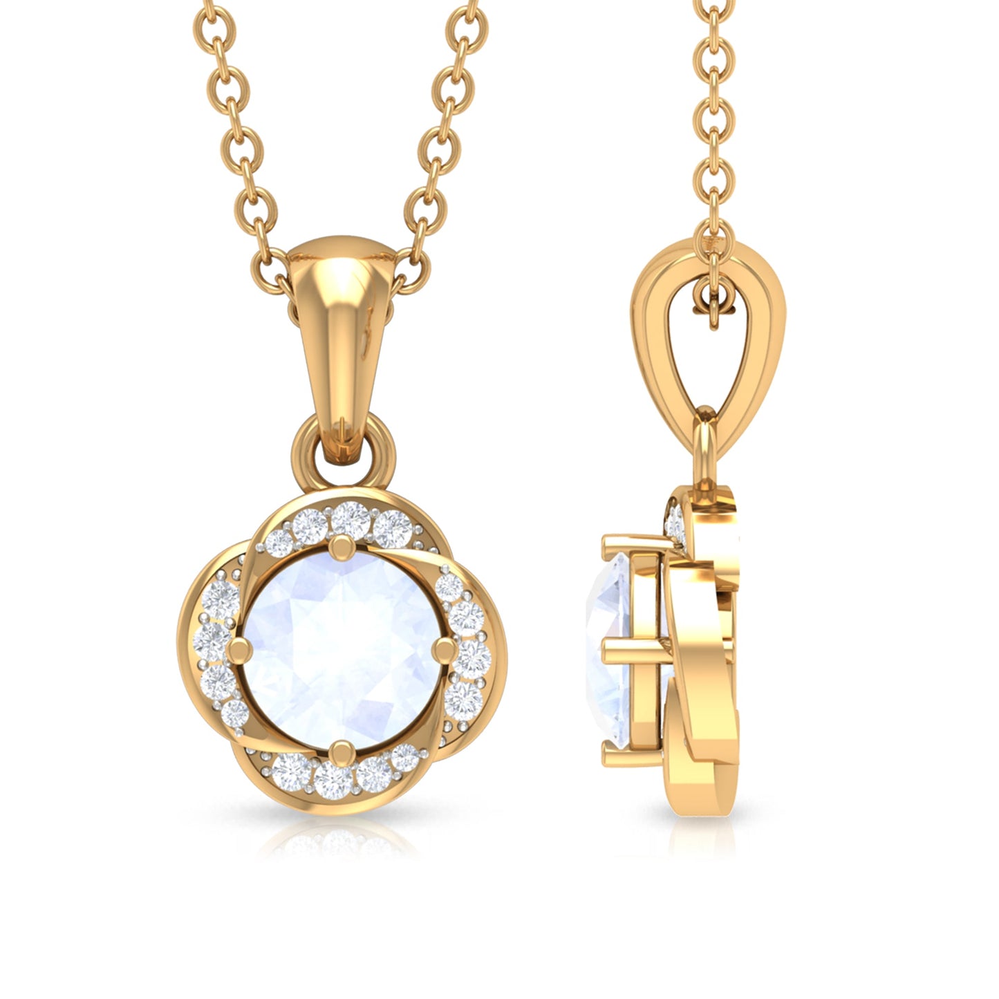 Moonstone and Diamond Flower Pendant Necklace