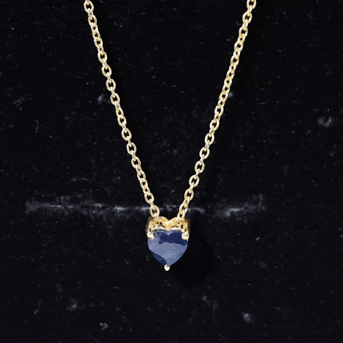 Heart Shape Blue Sapphire Solitaire Necklace for Women
